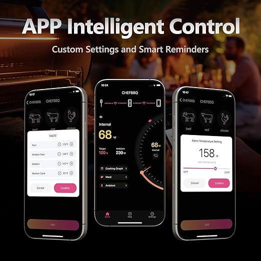 Wireless Meat Thermometer Digital 800FT Long Range Food Thermometer with Bluetooth Thinner Meat Probe for Remote Temp Monitoring of BBQ, Oven, Grill, Smoker, Air Fryer, iOS & Android App