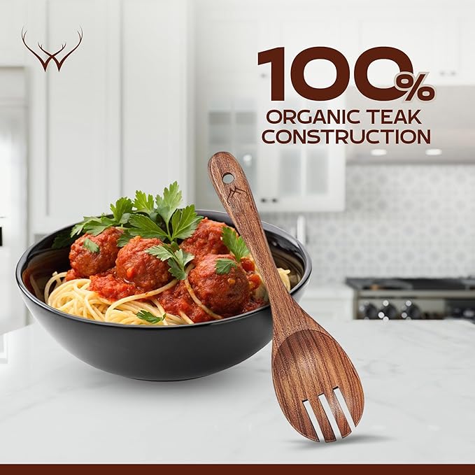 8 Pcs Teak Wooden Utensil Set with Rest – Premium Wooden Cooking Utensils Set, Natural Kitchen Utensils & Spoons for Cooking, for Any Cook - Wooden Spoons for Cooking with Wood Spatulas