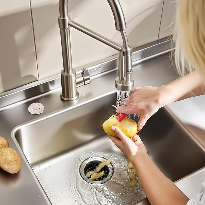 VEVOR Garbage Disposal Air Switch Kit, Dual Outlet Sink Top Air Switch for Food Waste Disposal, 2.5-inch Brushed Nickel Stainless Steel ON/OFF Air Push Button, Suitable for Stainless Steel Countertops