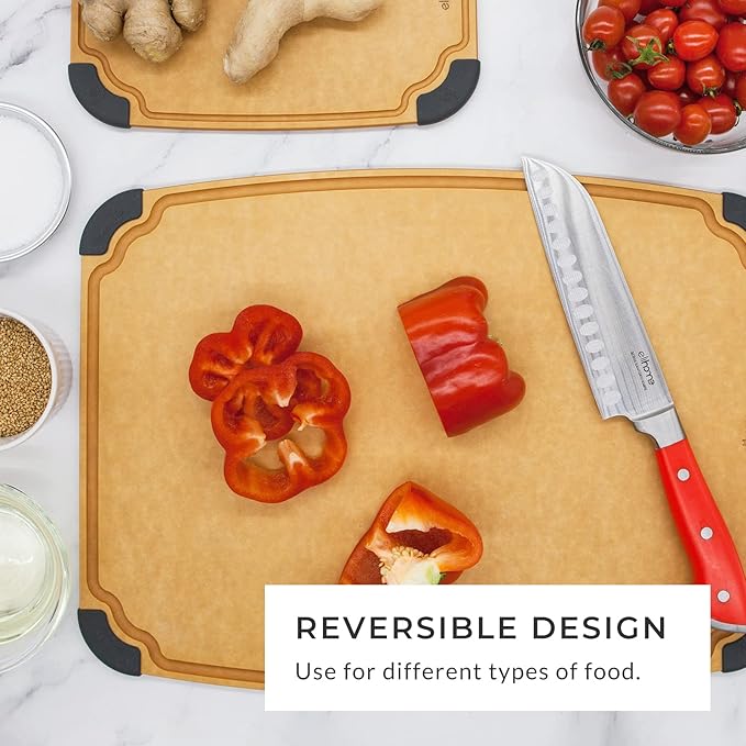 Elihome Essential Series Cutitng Board for Kitchen- Natural Wood Fiber, Dishwasher Safe, Eco-Friendly, Juice Grooves, Non-slip Feet, Non-Porous, Reversible, BPA Free, Medium - 12" x 8", 12pcs Pack