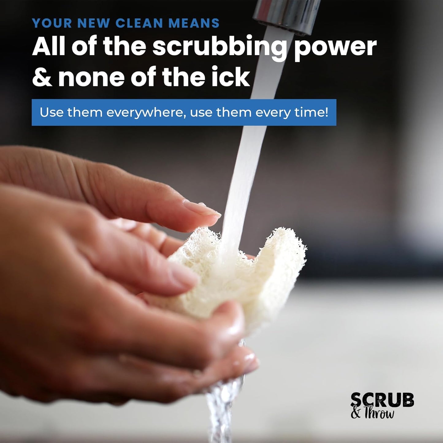 Scrub & Throw XL Scrub Sponges (Pack of 15), All-Purpose Household Natural Loofah Sponges, for Dishes, Cleaning, Non-Scratch