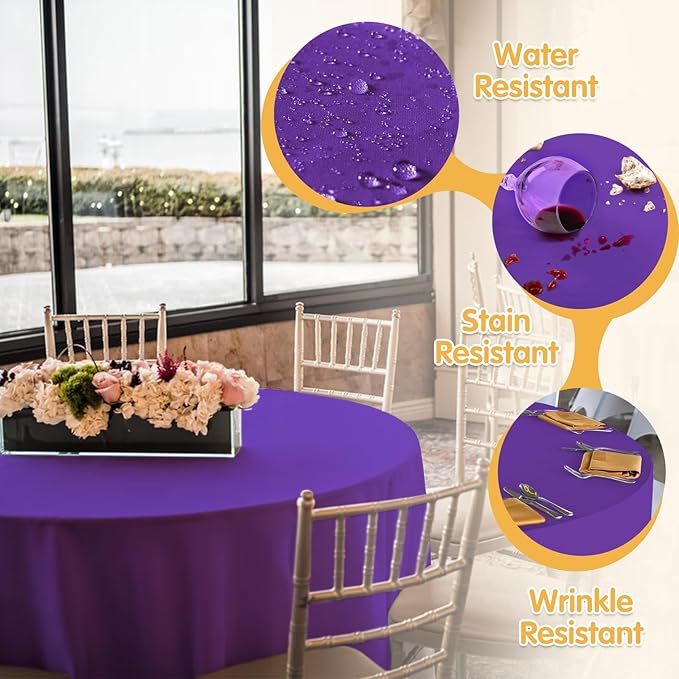BRILLMAX 10 Pack Purple Round Tablecloths 90 Inch - Circle Bulk Linen Polyester Fabric Washable Table Cloth Cover for Wedding Reception Banquet Birthday Party Buffet Restaurant