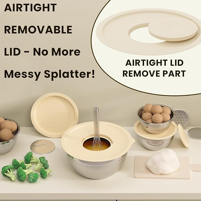 Mixing Bowls with Lids Set 10pcs | Stainless Steel Mixing Bowls with Graters and Egg Whisk,Nesting Bowls Set for Baking, Cooking, Meal Storage(1.2QT-5.5QT)