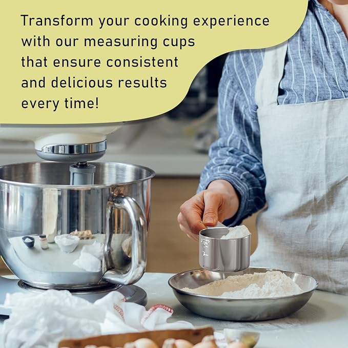 2PCS 2/3Cup (160ml, 5.3oz) Single Measuring Cup, Stainless Steel Measure Scoop, Metric and US Measurement, Dishwasher Safe