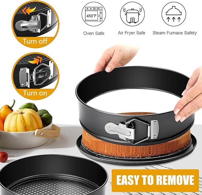 9 Inch Springform Pan Round Cake Baking Pans with Removable Bottom Leakproof Cheesecake Springform Pan Protector 10 Inch Bakeware for Cake, Cheesecakes, Pizza, and Quiches