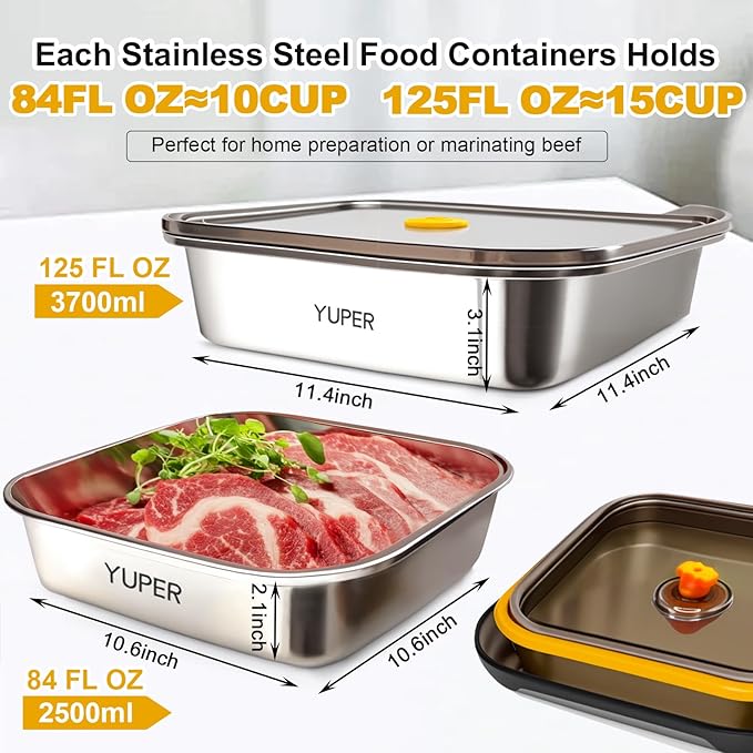 YUPER Stainless Steel Food Containers, Meal Prep Container, Bacon Cheese Container for Refrigerator, Stainless Steel Containers with Lids Fruit Lunch Storage, 2 Pack (84+125OZ)