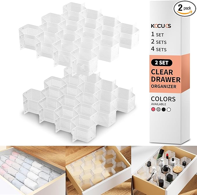 Honeycomb Separator Adjustable Drawer Organizer Divider for Underwear Belt-Scarf Socks Organizer (White(2pcs))