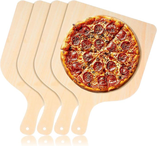 4 Pcs Wood Pizza Peel, 12 Inch Natural Cutting Board with Handle Large Cutting Board Pizza Spatula Paddle for Restaurant Baking Homemade Bread Fruit Vegetables Cheese