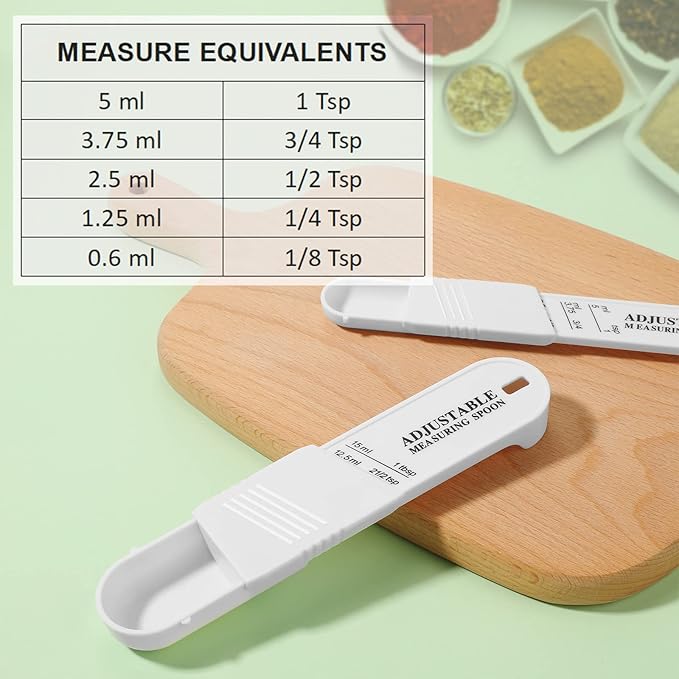 6 Pcs Adjustable Measuring Spoon Plastic Tablespoon and Teaspoon Set Baking Cooking Spoon Set for Chef Measuring Metering Kitchen Dry Liquid Ingredients Powder, 2 Sizes(White)