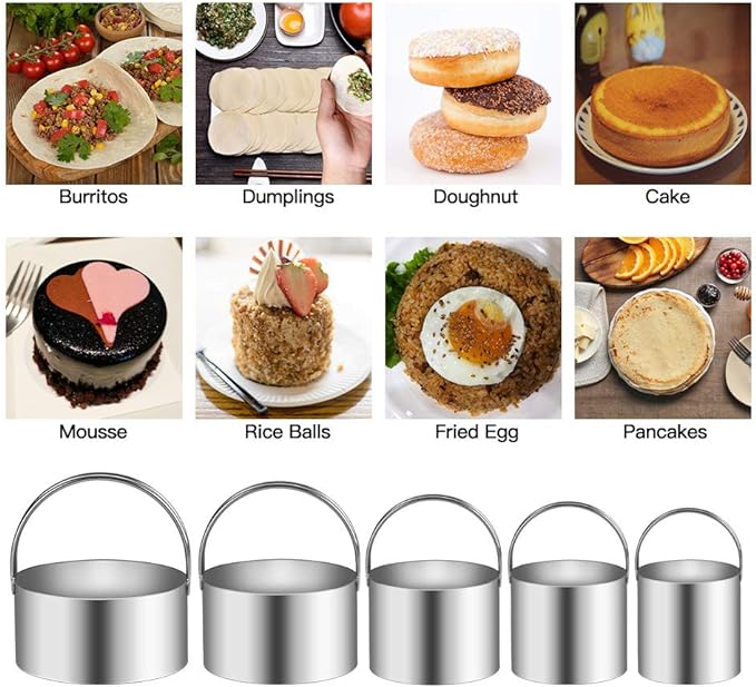 5 Pieces Cookie Cutters Round Cutters Stainless Steel Biscuit Cutter with Handle in Graduated Sizes Round Shape Molds