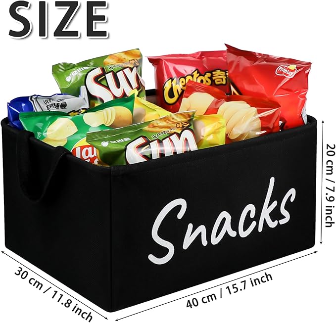 Snack Bin for Pantry - Snack Basket Organizer for Countertop - Imitation Linen Snack Storage Containers for Storing Chips, Pretzels, Cookies, Popcorn and more - Kitchen Organization