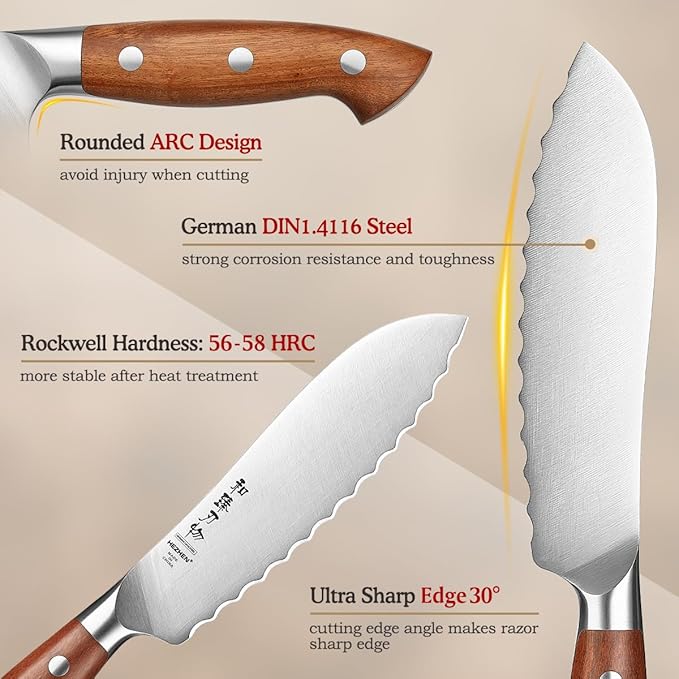 HEZHEN 6.1 inch Tomato Slicing Knife – Germany 1.4116 Stainless Steel Serrated Blade,with Full Tang Handle