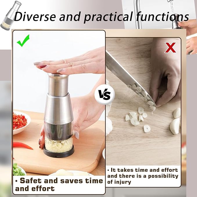 Manual Pressed Chopper, 2025 Upgraded Compact Mini Dicer Food Chopper,Functional Manual, Stainless Steel Hand Food Garlic Press for Mincing Garlic Press With black protective case