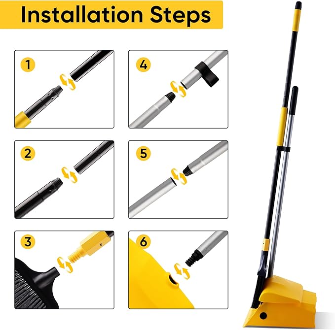 Yocada Commercial Broom and Dustpan Set with Windproof Cover Commercial Outdoor Indoor 2 Plus 1 for Courtyard Garage Lobby Mall Market Floor Home Kitchen Room Office Pet Hair Rubbish