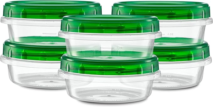 (8 Ounce 10 Pack) Twist cap Containers Clear Bottom With Green Top Screw on Lids Twist Top Food Storage Freezer Containers