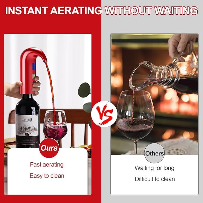 Electric Wine Aerator, One-Touch Automatic Wine Decanter for Red & White Wine, Wine Dispenser, Wine Pourer, Wine Gifts for Wine Lovers (Red)