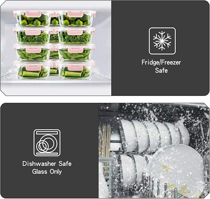UMEIED 10 Pack Glass Food Storage Containers with Lids Leakproof, Airtight Glass Meal Prep Containers For Lunch, On The Go, Leftover, Dishwasher Safe