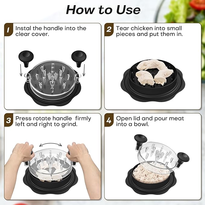 10'' Pro Chicken Shredder Tool Twist Large for Kitchen, BPA-Free Food-Safe Meat Grinder, Visible Chicken Breast Meat Shredder with Strong Anti-Slip Bottom & Ergonomic Handle, Black