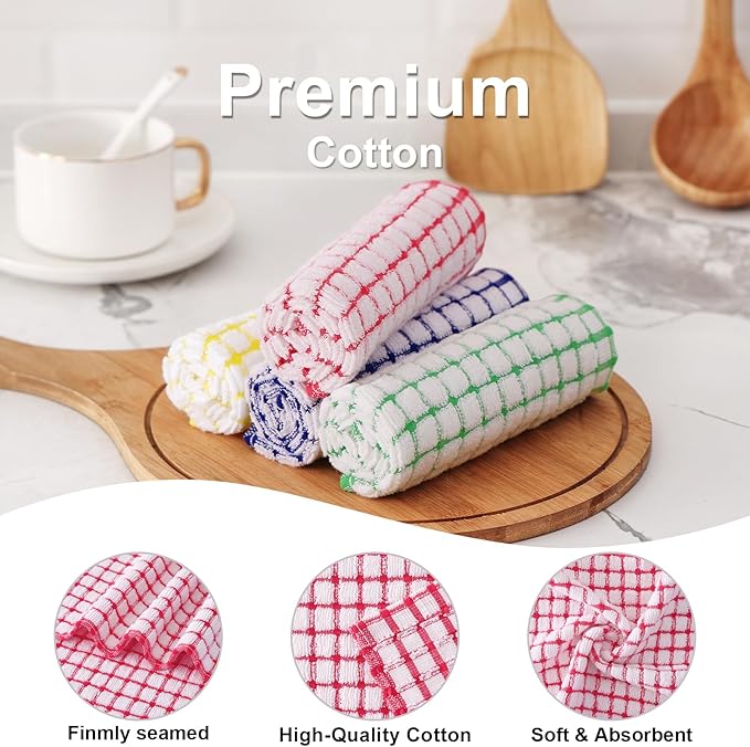 Kitinjoy Cotton 6 Pack Terry Kitchen Towels, 16 x 25 Inches Super Soft and Absorbent Dish Towels, Quick Drying Hand Towels for Kitchen Drying, Red