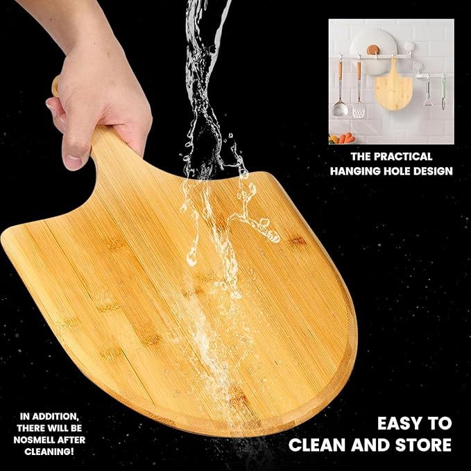 Pizza Peel 11 Inch, Natural Bamboo Pizza Spatula Wooden Pizza Spatula Paddle for Pizza Cutting Cheese Bread Fruit Vegetable (1)