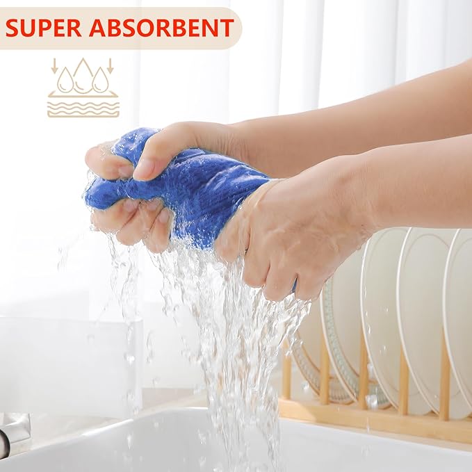 Homaxy 100% Cotton Waffle Weave Kitchen Dish Towels, Ultra Soft Absorbent Quick Drying Cleaning Towel, 13 x 28 Inches, 12-Pack, Blueberry