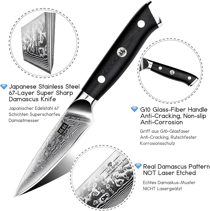 SHAN ZU 4 Inch Paring Knife, Japanese Steel Damascus Professional Kitchen Knives High Carbon Super Steel Carving Knife with Gift Box