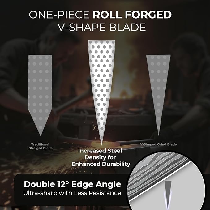 Chef Knife, 8 Inch Kitchen Knife, Ultra Sharp High Carbon Stainless Steel for Professional and Home Chefs with Ergonomic Handle, Roll Forged Utility Knife with Sheath and Gift Box