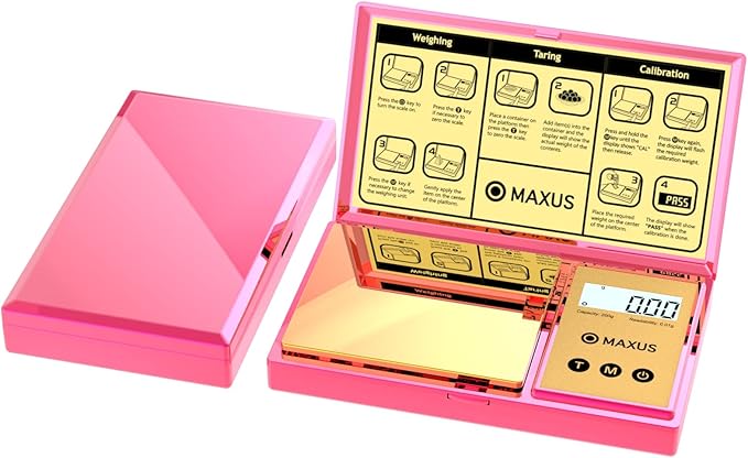 MAXUS Digital Gram Scale with 200g x 0.01g Capacity, Stylish Pink Plated Shining Cover and Platform, Mini Pocket Scale for Food and Jewelry