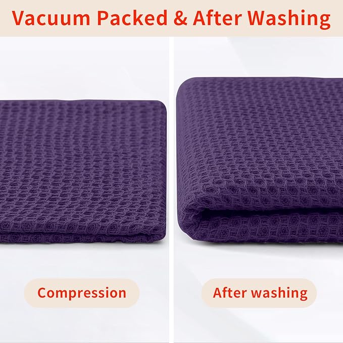 Homaxy 100% Cotton Waffle Weave Kitchen Dish Towels, Ultra Soft Absorbent Quick Drying Cleaning Towel, 13 x 28 Inches, 4-Pack, Eggplant
