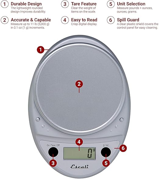 Escali Primo Bakers Bundle - P115C Digital Kitchen Scale, Chrome, 11 Pound Capacity, DH1 Digital Thermometer, Black, and DR7 Digital Timer for Cooking and Baking