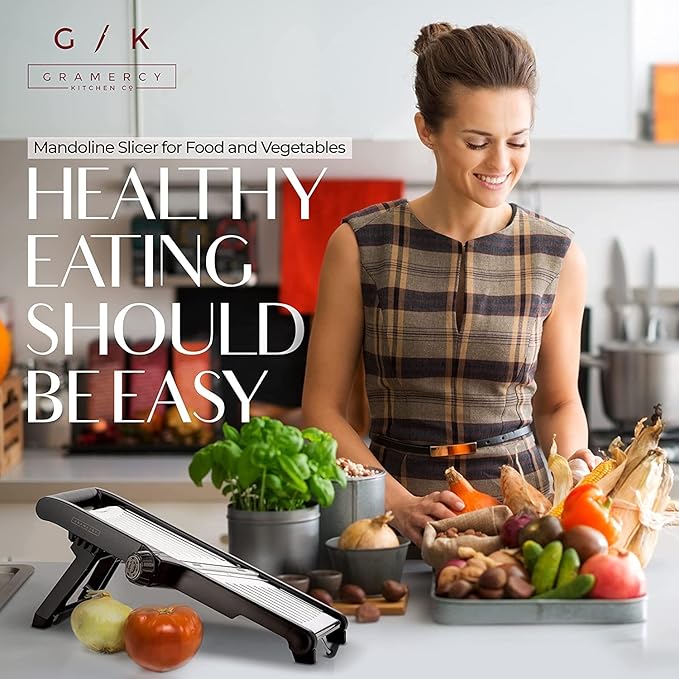 Gramercy Mandoline Food Slicer, Vegetable Cutter, Potato Slicer, Mandolin for Kitchen, Veggie Cutter, Cucumber Tool - Comes with One Pair Cut-Resistant Gloves