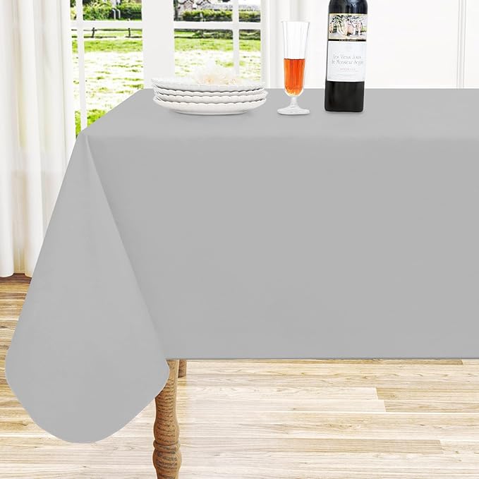 homing Rectangle Vinyl Tablecloth, Waterproof Spillproof Plastic Flannel Backed Table Cloth, Wipe Clean Table Cover for Dining, Buffet Parties and Camping (Light Grey, 60" x 102")