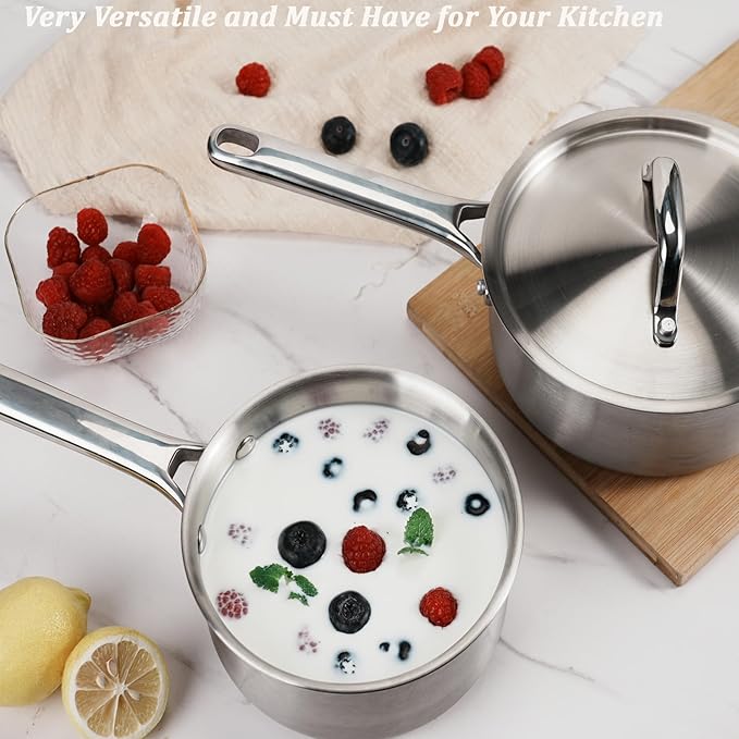 Saucepan Set with Lids,3-Ply Stainless Steel 2QT and 3QT Cooking Pot,Professional Grade Cookware,Induction Compatible