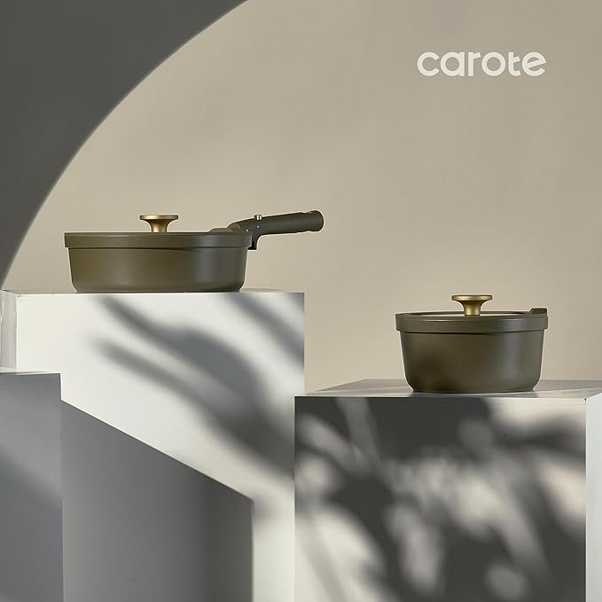 Carote 21pcs Ceramic Cookware Set with Detachable Handles, Pots and Pans Set Non Stick, RV Kitchen Cooking Pot and Pan, Dishwasher Safe, Non-toxic Induction Cookware PFAS and PFOA Free, Green