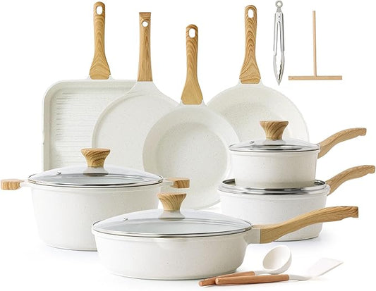 SENSARTE Nonstick Ceramic Cookware Set 23-Piece, Healthy Pots and Pans Set, Non-toxic Kitchen Cooking Set with Stay-Cool Handles, Silicone Utensils and Pot Protectors, PFAS & PFOA Free