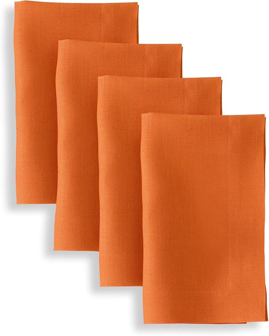 Solino Home Linen Napkins Set of 4-100% Pure Linen Persimmon Orange Dinner Napkins Cloth 20 x 20 Inch for Fall, Autumn, Thanksgiving, Christmas - Fete, Handcrafted and Machine Washable