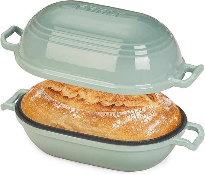 Enameled Cast Iron Dutch Oven for Sourdough Bread Baking,9 x 5-4/5 Inch Oval Cast Iron Bread Pan with Lid,Dutch Oven for Homemade Sourdough Baking,2.8QT Meatloaf Pan,Oven Safe