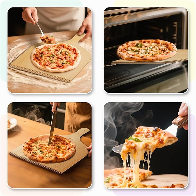 G.a HOMEFAVOR 2 Pack Wooden Pizza Peel - Pizza Paddle Spatula 12 inch with Wood Handle, Oven Accessory for Pizza Making, Large Cutting Board for Transferring Pizza