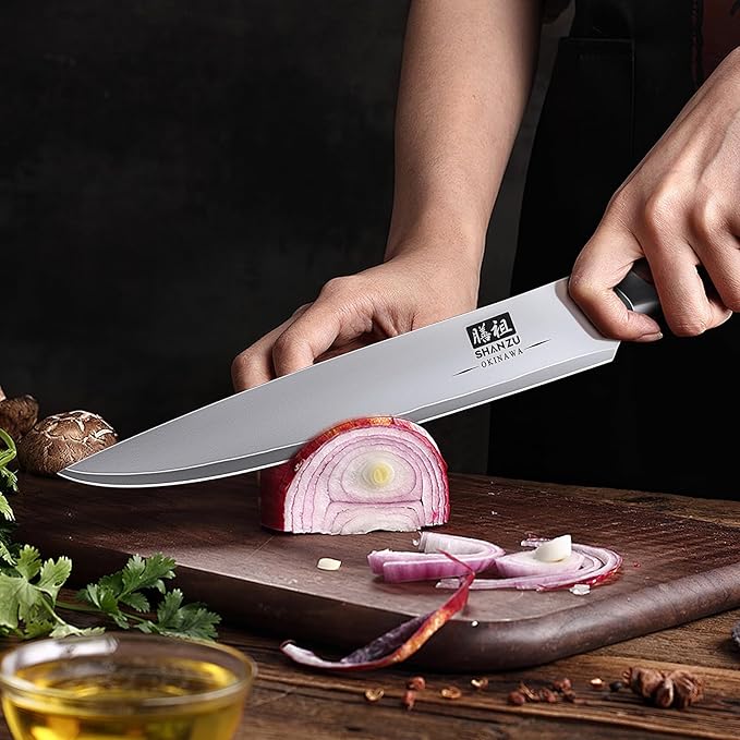 SHAN ZU Japanese Knife Set 3 PCs, High Carbon 10Cr15Mov Stainless Steel Chef Knife Set, Ultra-Sharp Professional Kitchen Knives Set with Ergonomic Pakkawood Handle and Elegant Gift Box