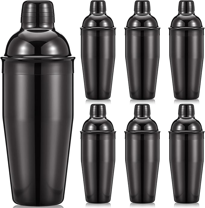Nitial 6 Pcs Bar Cocktail Shaker Professional Stainless Steel Martini Drink Mixer Built-in Strainer for Bartending No Leaks Shaker for Bar Party Drink Mixer (Black,25 oz)