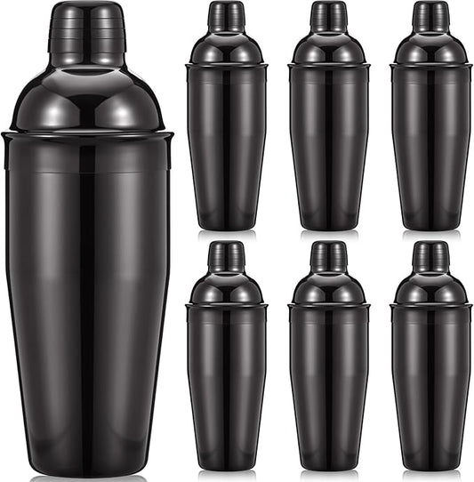 Nitial 6 Pcs Bar Cocktail Shaker Professional Stainless Steel Martini Drink Mixer Built-in Strainer for Bartending No Leaks Shaker for Bar Party Drink Mixer (Black,25 oz)