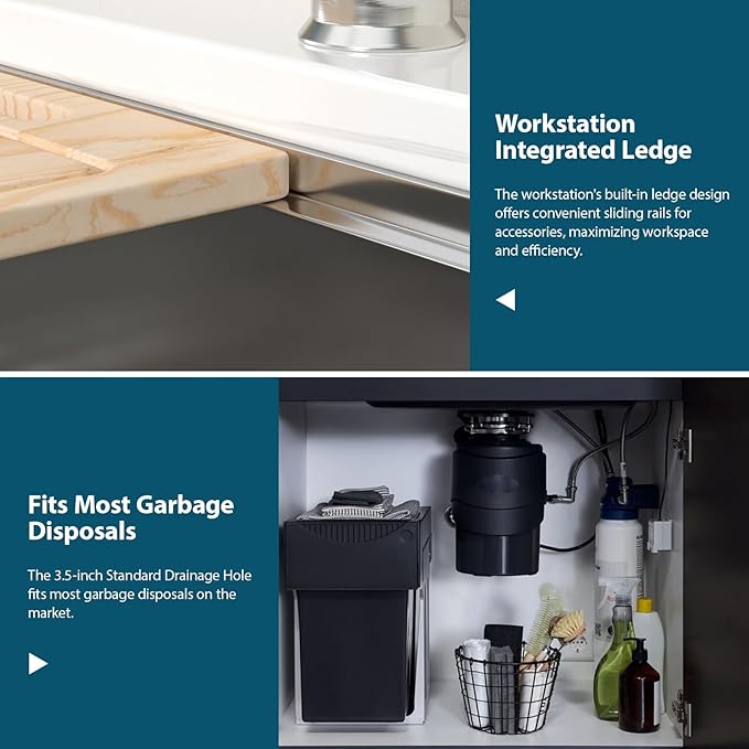 33 Undermount Kitchen Sink Stainless Steel 16 Gauge 33x19x9 Ledge Workstation Single Bowl Kitchen Sinkwith Round Corners 33x19x9 Inch Under Counter Kitchen Sink Basin