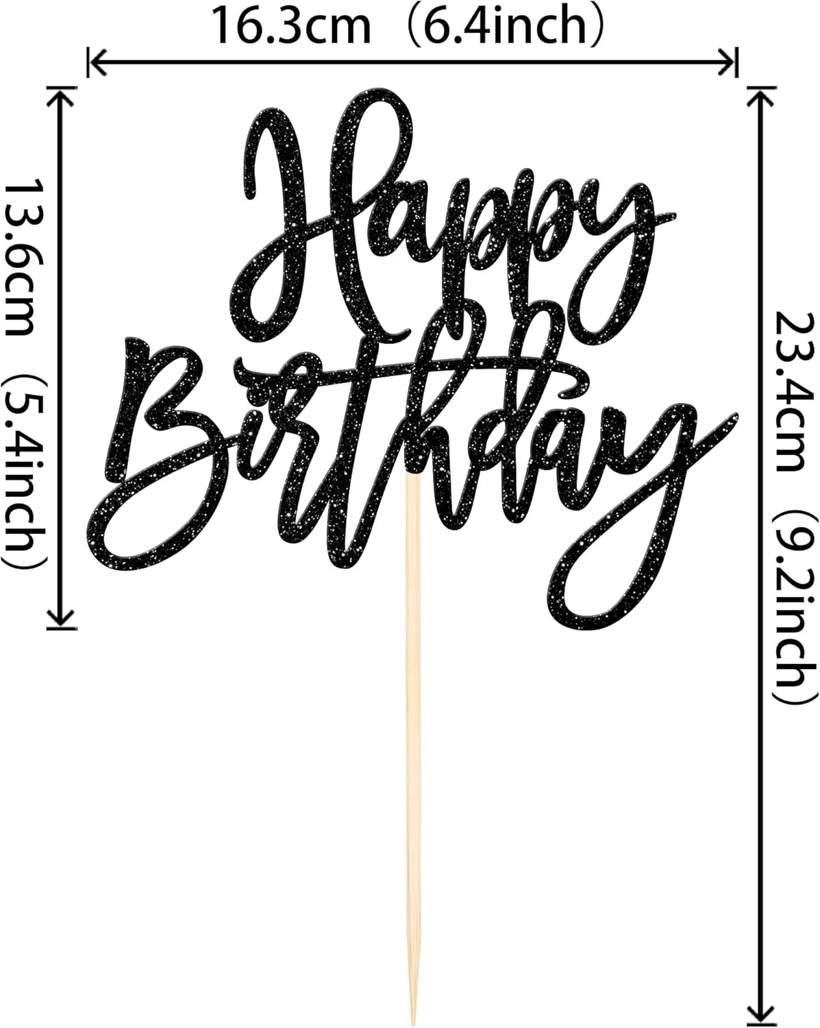 ZHUOWEISM 1 PCS Happy Birthday Cake Topper Glitter Happy Birthday Cake Pick for Celebrating Happy Birthday Anniversary Theme Party Cake Decorations Supplies Black