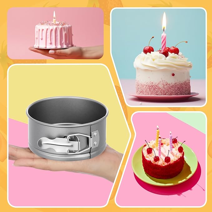 Sunnyray 8 Pcs 4 Inch Springform Pan for Baking Mini Cheesecake Pans with Removable Bottom Nonstick Leakproof Round Cake Mold Spring Form Molds for Mini Cheesecake Pizza and Quiches (Grey)