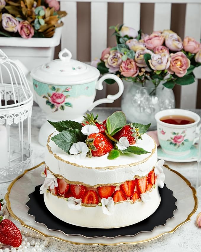 qiqee 12 Inch Black Wave Cake Boards Round 15-Packs Circles Rounds Base Food-Grade Cardboard Wave Cake Plate（Thinner But Stronger）