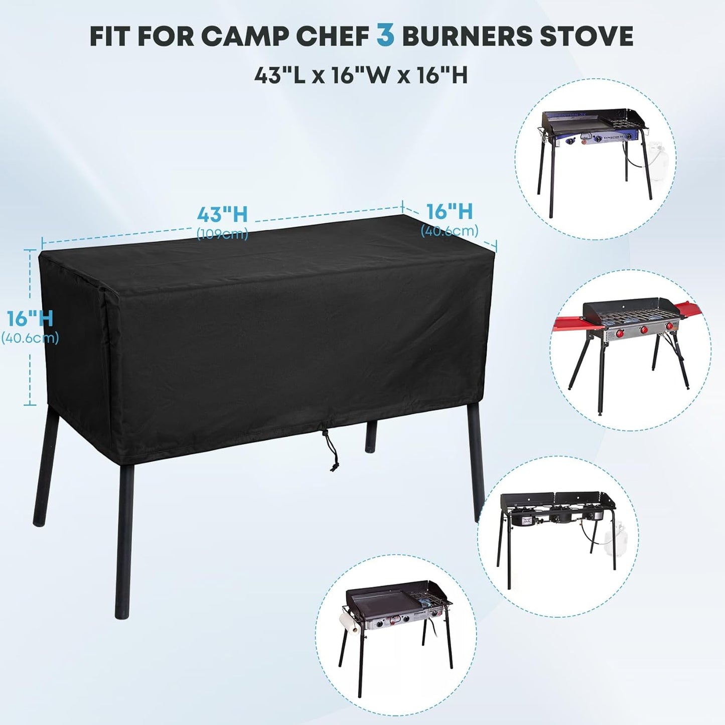 Stanbroil Patio Cover for Camp Chef 3 Burners Stove, Outdoor Stove Cover for 14''x 41'' Camp Stove, Fit TB90LW, TB90LWG, TB90LWG15, DB90D, SPG90B