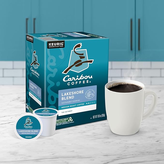 Caribou Coffee Lakeshore Blend Keurig Single-Serve K-Cup Pods, Medium Roast, 24 Count (Pack of 4)