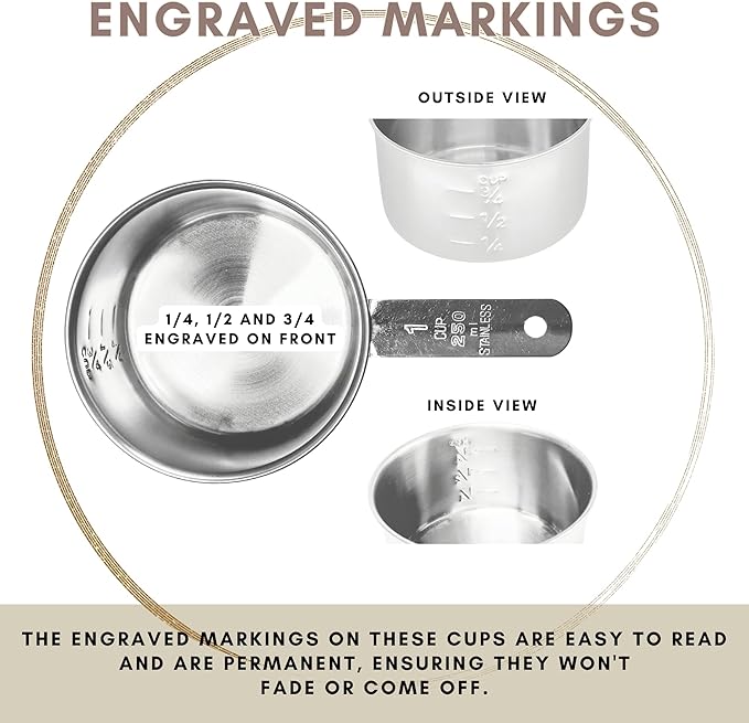 1 Cup Stainless Steel Measuring Cup | Sturdy Metal 250 ml | 240 cc | 8 oz | Single Cup for Wet and Dry Ingredients | Great for use as 1 Cup Dog Food Scoop - 1 PK