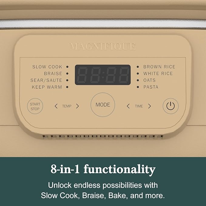 4 Quart Programmable Slow Cooker with Flexible Easy Programming, 8-in-1 Claypot Multi Cooker, Removable Crock, Nonstick, Oven Safe Pot to 450°F, Brown