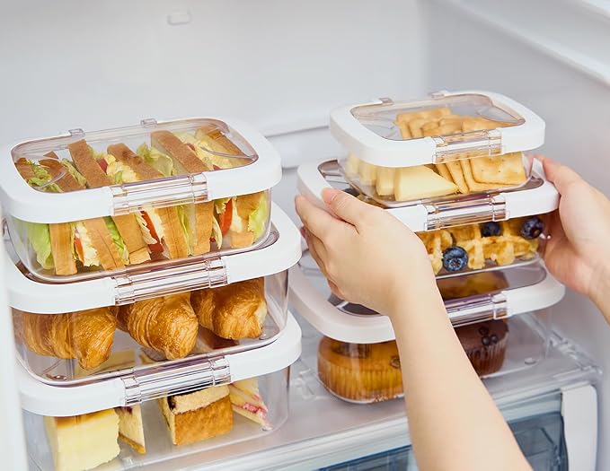 Felli Duo Loc Meal Prep Container for Refrigerator, Leak Proof Stackable Kitchen Tupperware for Leftovers Food Storage Travel Lunch Container for Adults, Small & Large Box (Fridge Organizer 12pk)